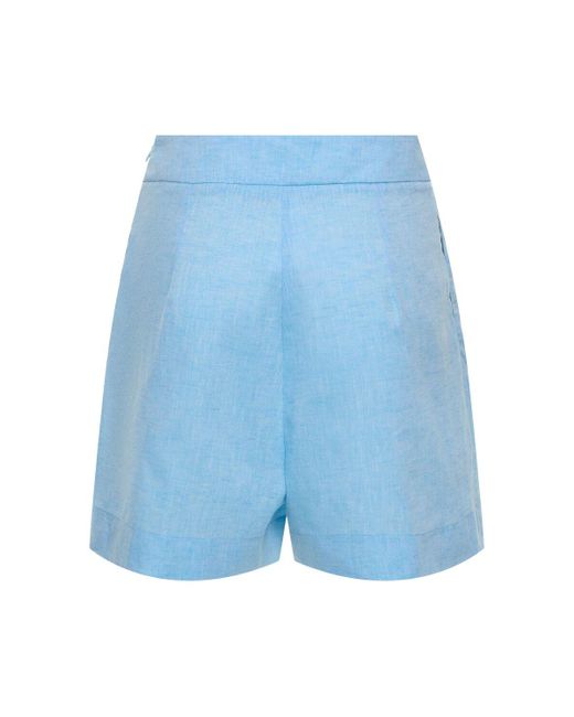 Ermanno Scervino Blue Linen High Rise Shorts