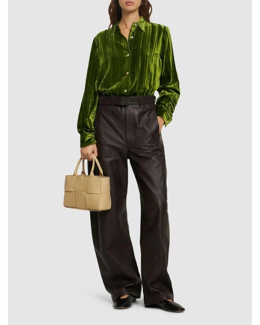 Forte Forte Green Plissè Velvet Button-Down Shirt