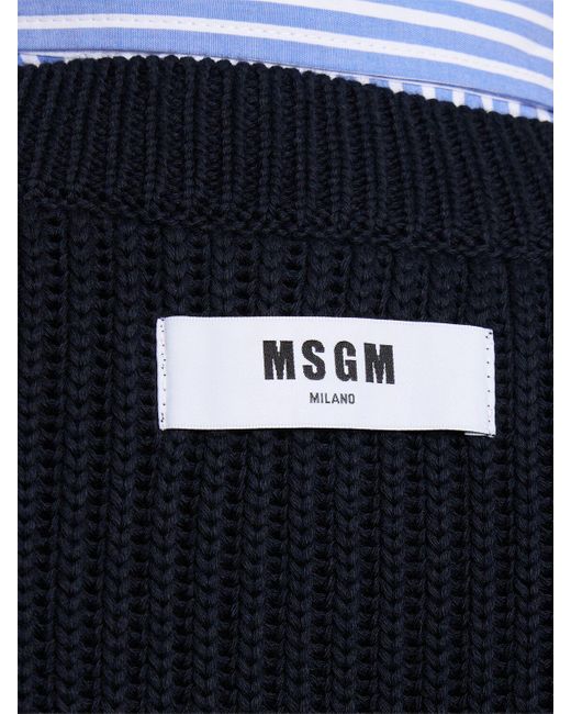 Suéter de algodón con cuello en v MSGM de color Blue