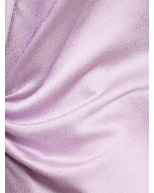 Victoria Beckham Purple Gathered V-neck Satin Midi Dress