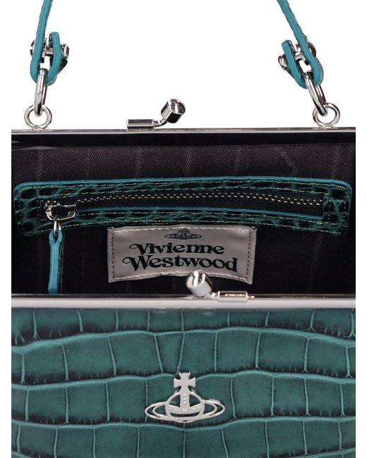 Vivienne Westwood Green Granny Frame Croc Embossed Leather Bag