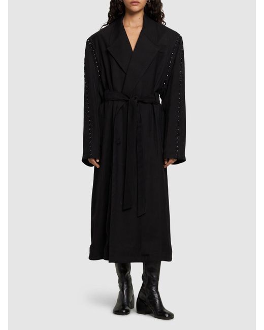 Mugler Black Oversize Belted Gabardine Coat