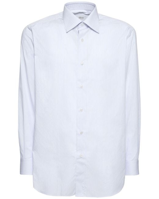 Brioni White Textured Stripe Cotton Shirt for men