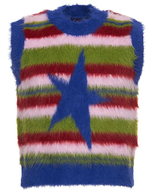 Jaded London Blue Multi Stripe Fuzzy Knit Vest for men
