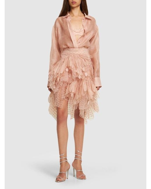 Zimmermann Pink Lvr Exclusive Flocked Tulle Mini Skirt