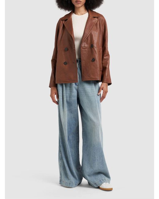 Weekend by Maxmara Brown Oria Double Breast Leather Jacket