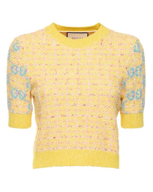 Top in misto lana con intarsi GG di Gucci in Yellow