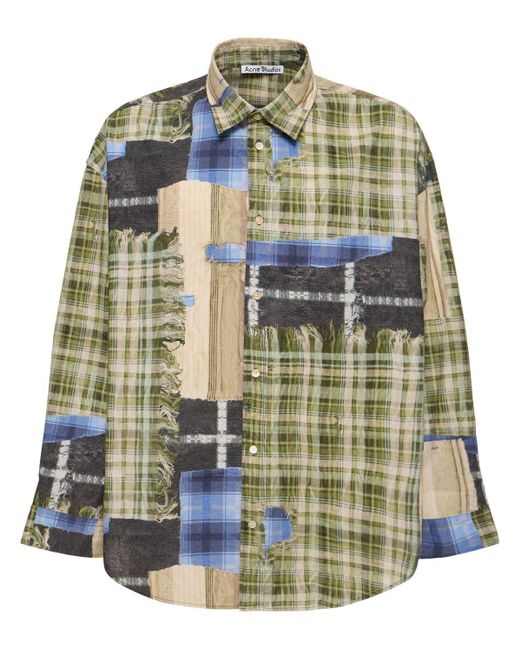 Acne Green Setar Patchwork Cotton Shirt for men