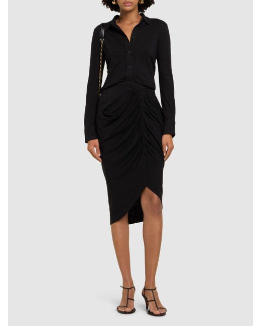 Isabel Marant Ilis Ruched Jersey Midi Skirt Black