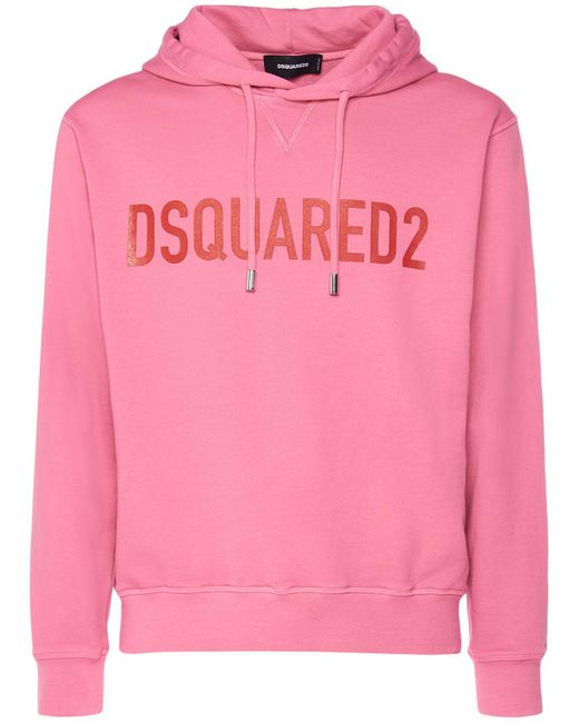 DSquared² Pink Logo Cool Fit Cotton Hoodie for men