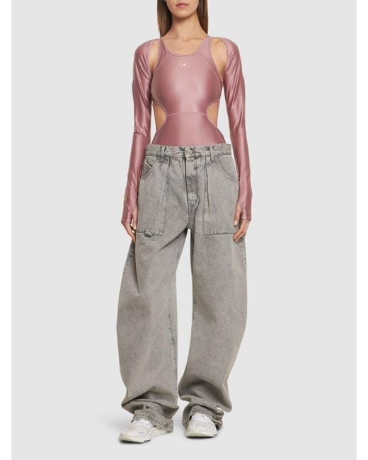 Adidas By Stella McCartney Pink Shiny 2-in-1 Leotard Bodysuit