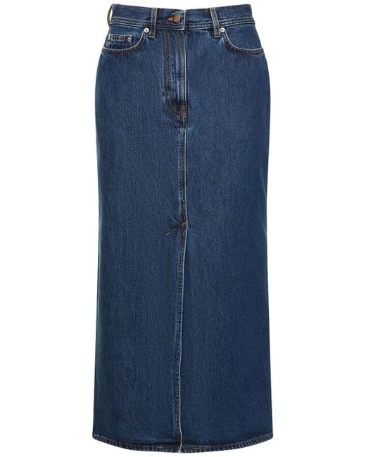 Falda larga de denim de algodón Loulou Studio de color Blue