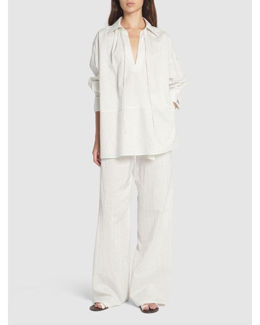 Max Mara White Cotton & Silk Striped Shirt