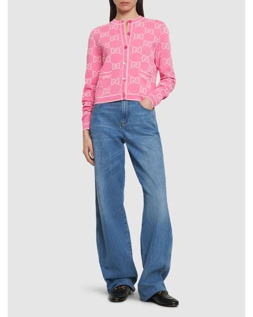 Cardigan en coton jacquard gg Gucci en coloris Pink