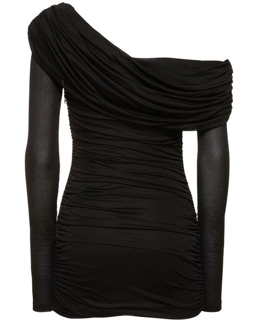 Blumarine Black Jersey Sablé One-shoulder Mini Dress