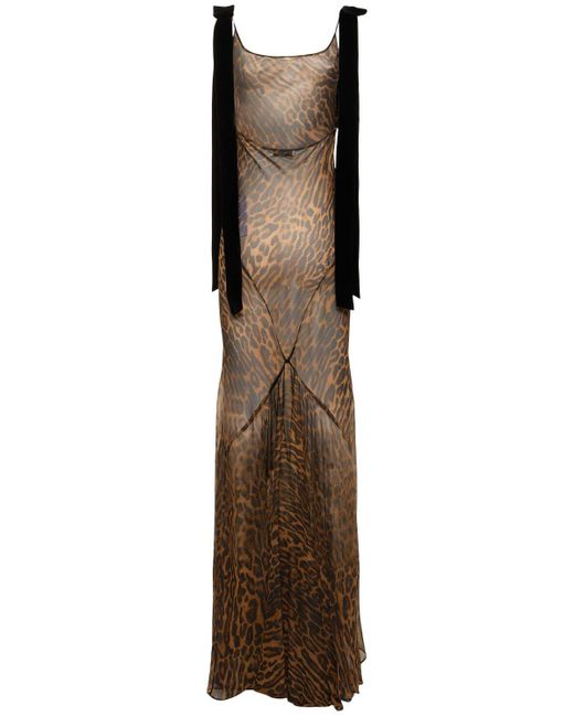 Nina Ricci Brown Printed Silk Muslin Long Dress