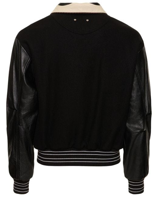 ANDERSSON BELL Black Robyn Wool & Leather Varsity Jacket for men