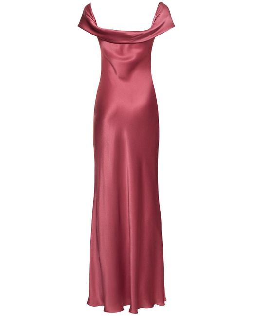 Alberta Ferretti Red Draped Satin Long Dress