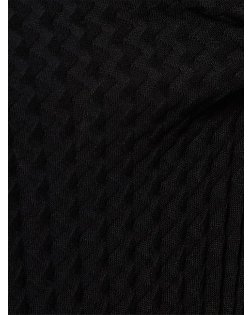 Issey Miyake Black Pleated Cotton Blend Midi Dress