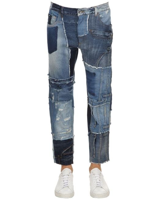 Dolce & Gabbana Blue Baggy Patchwork Denim Jeans for men