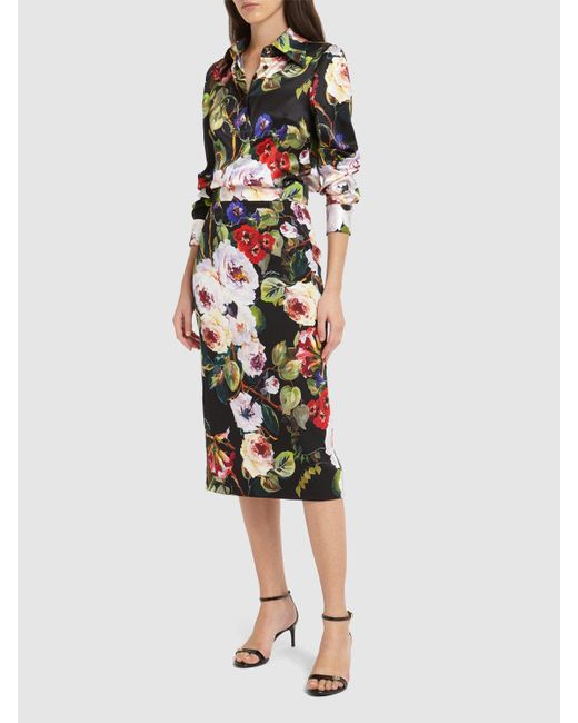 Dolce & Gabbana Multicolor Silk Blend Charmeuse Printed Midi Skirt