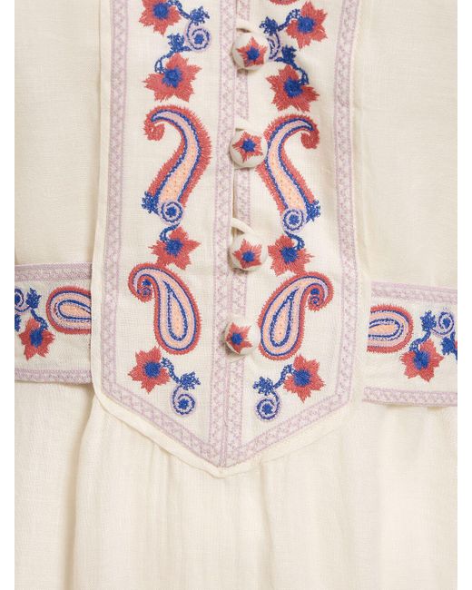Zimmermann White Devi Embroidered Linen Midi Dress
