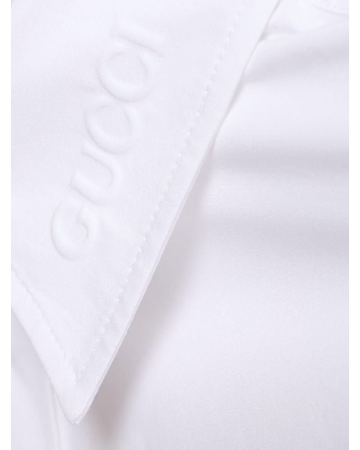 Gucci White Cotton Poplin Shirt W/ Ribbon Tie