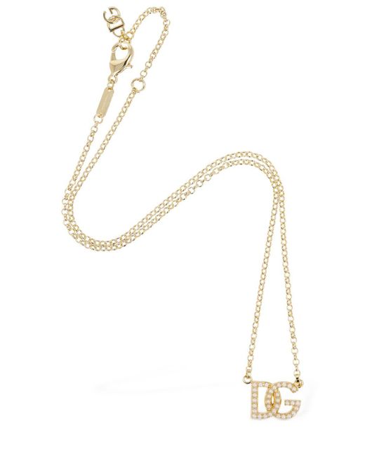 Dolce & Gabbana Metallic Dg Logo Faux Pearl Necklace