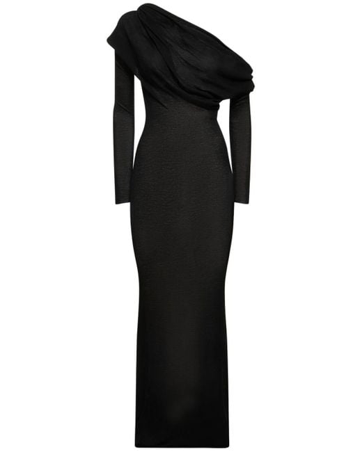 Christopher Esber Black Radial Wave Wool Knit Maxi Dress
