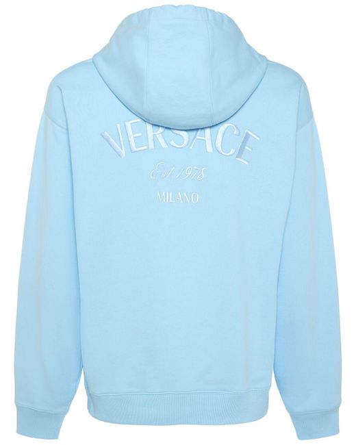 Versace Blue Logo Cotton Jersey Hoodie for men