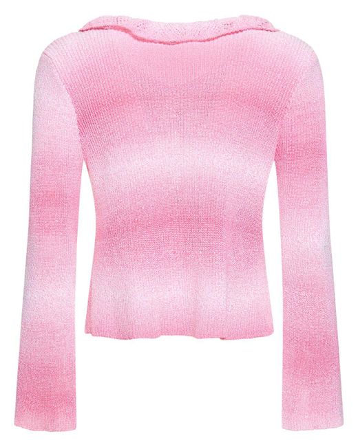 MSGM Pink Ruffled Cotton Blend Cardigan
