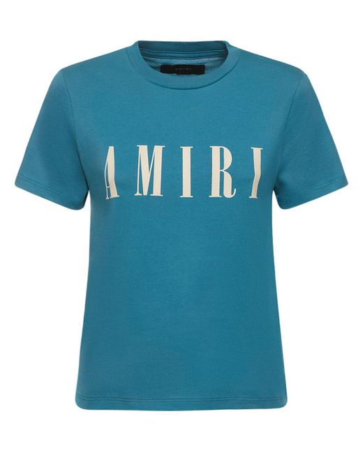 Amiri Blue Logo Printed Cotton Jersey T-Shirt