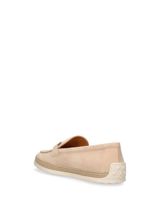 Tod's Natural T Ring Suede & Rubber Loafers
