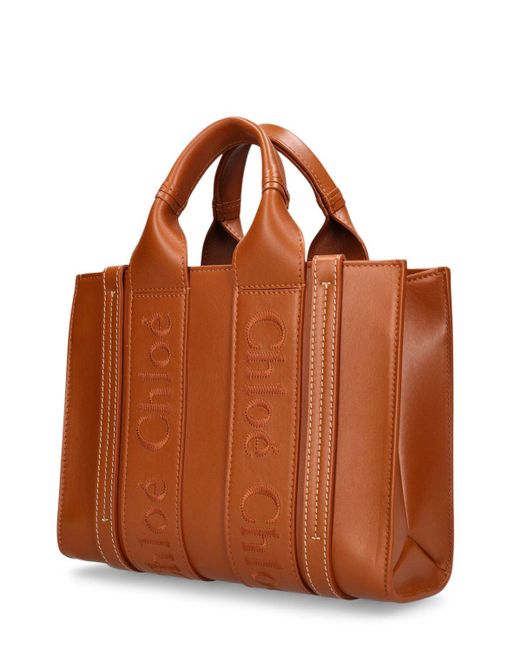 Chloé Small Woody レザートートバッグ Brown