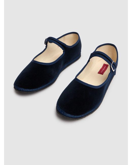 Vibi Venezia Blue 10mm Mary Jane Bow Velvet Slippers