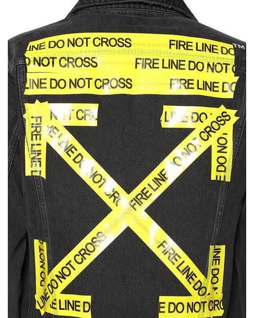 Off White c o Virgil Abloh Slim Fit Fire Line Tape Denim Jacket in Black for Men Lyst