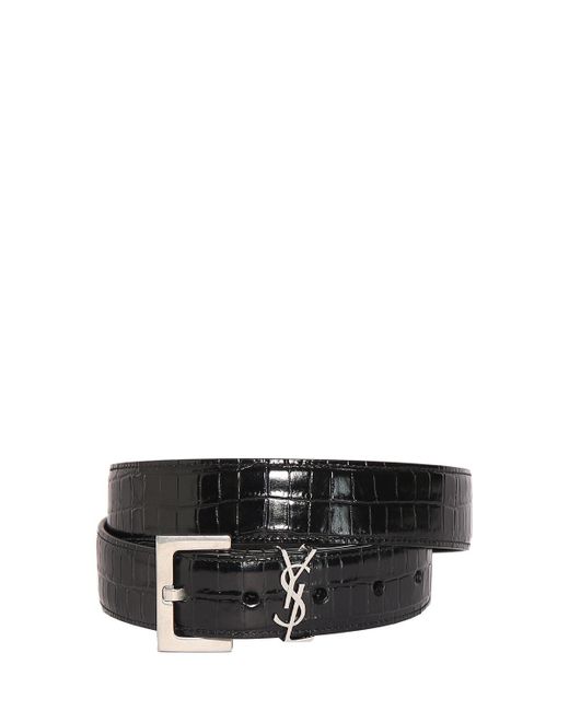 Saint Laurent Black 3Cm Croc Embossed Leather Belt for men