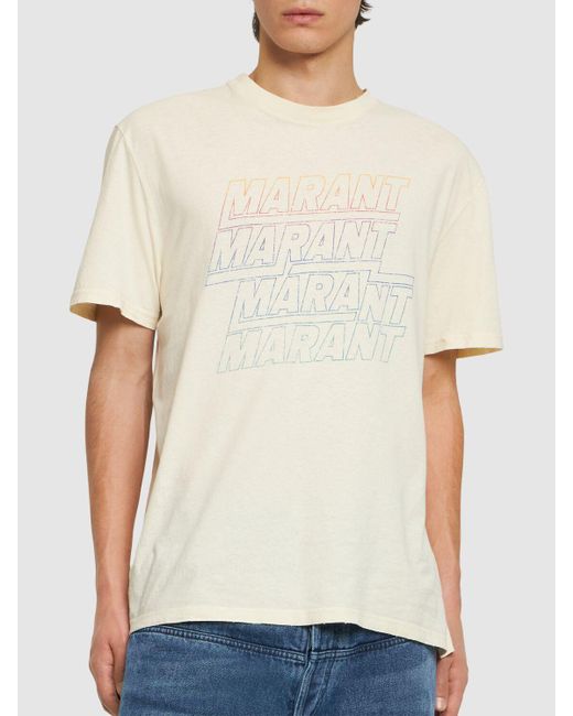 T-shirt in jersey di cotone con logo di Isabel Marant in Natural da Uomo