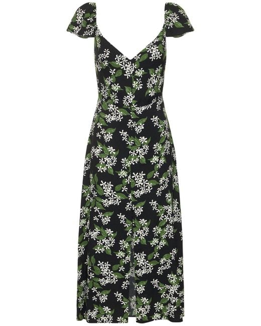 Reformation Green Baxley Printed Viscose Crepe Midi Dress