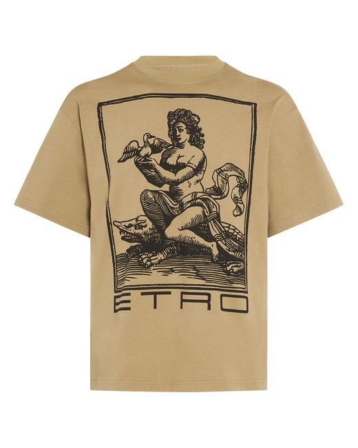 Etro T-shirt Aus Baumwolle Mit Logo in Natural für Herren