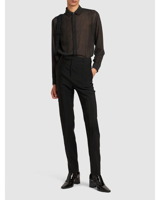 Chemise en georgette de soie à fines rayures Saint Laurent pour homme en coloris Black