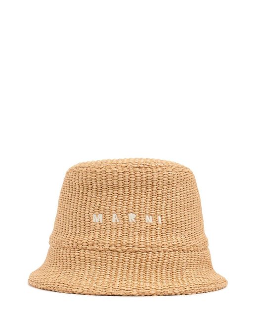 Marni Natural Logo Cotton Blend Bucket Hat for men