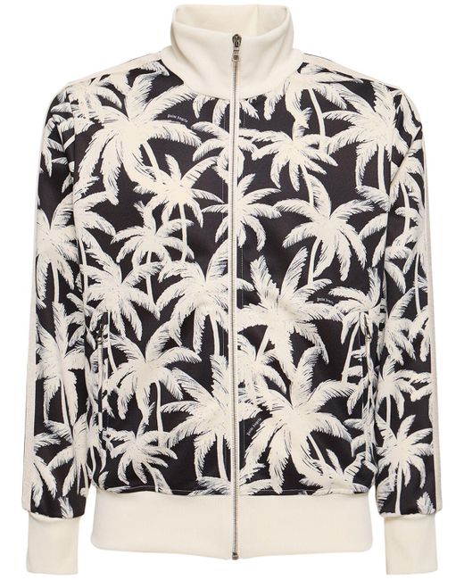 Palm Angels Black Palm Print Tech Zip-up Sweatshirt for men