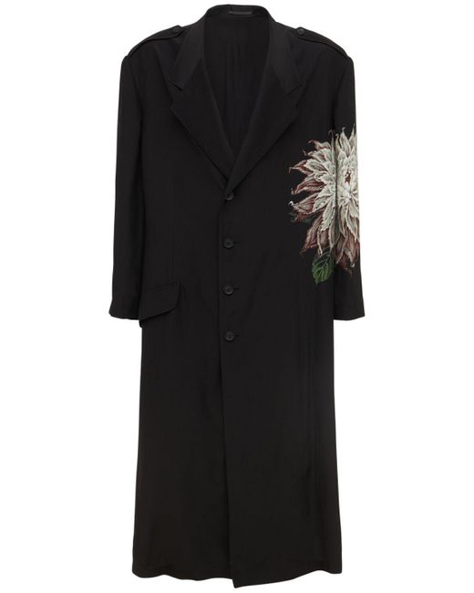 Yohji Yamamoto Dahlia Print Silk Long Coat in Black for Men - Lyst