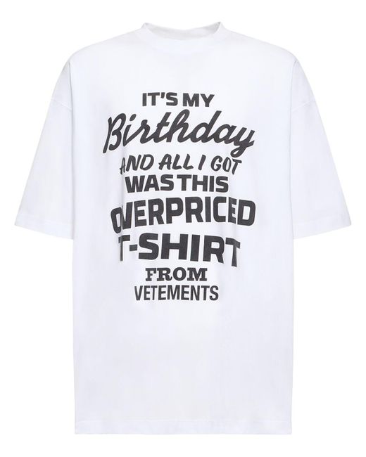 Vetements White It's My Birthday Printed Cotton T-shirt for men