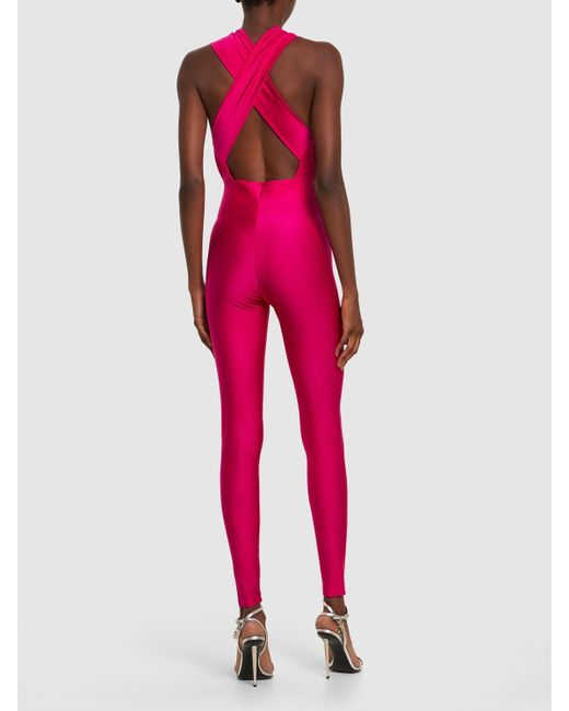 ANDAMANE Hola Shiny Stretch Lycra Jumpsuit in Pink | Lyst UK