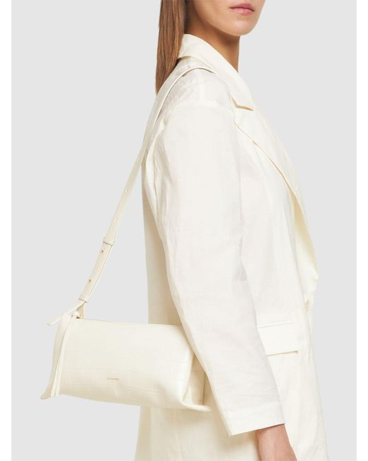 Jil Sander White Small Embossed Leather Shoulder Bag