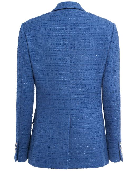 Versace Blue Cotton Blend Tweed Double Breast Blazer