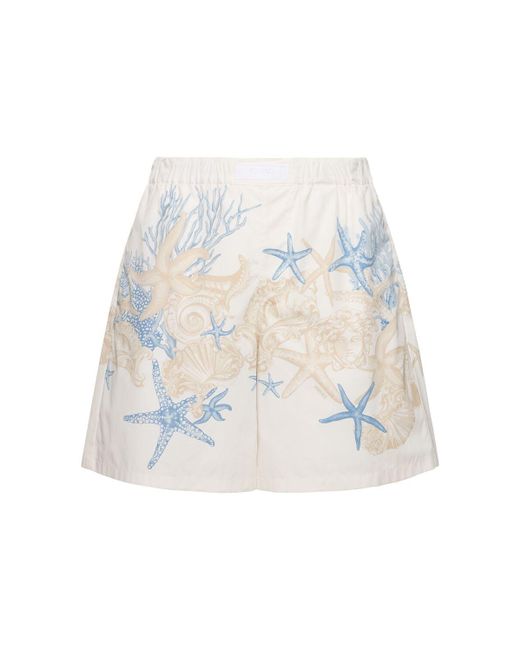 Versace White Coral Print Cotton Shorts for men