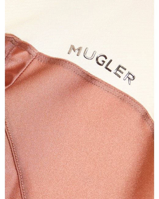 Mugler White Shiny Lycra Cutout Turtleneck Bodysuit